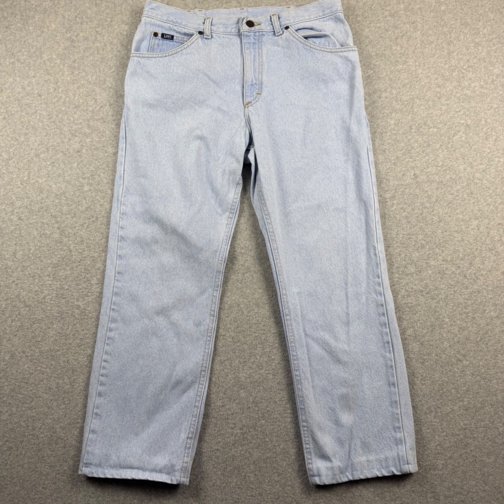 Vintage Lee Jeans Mens 34x30 Light Wash Blue Straight Leg USA Union Made